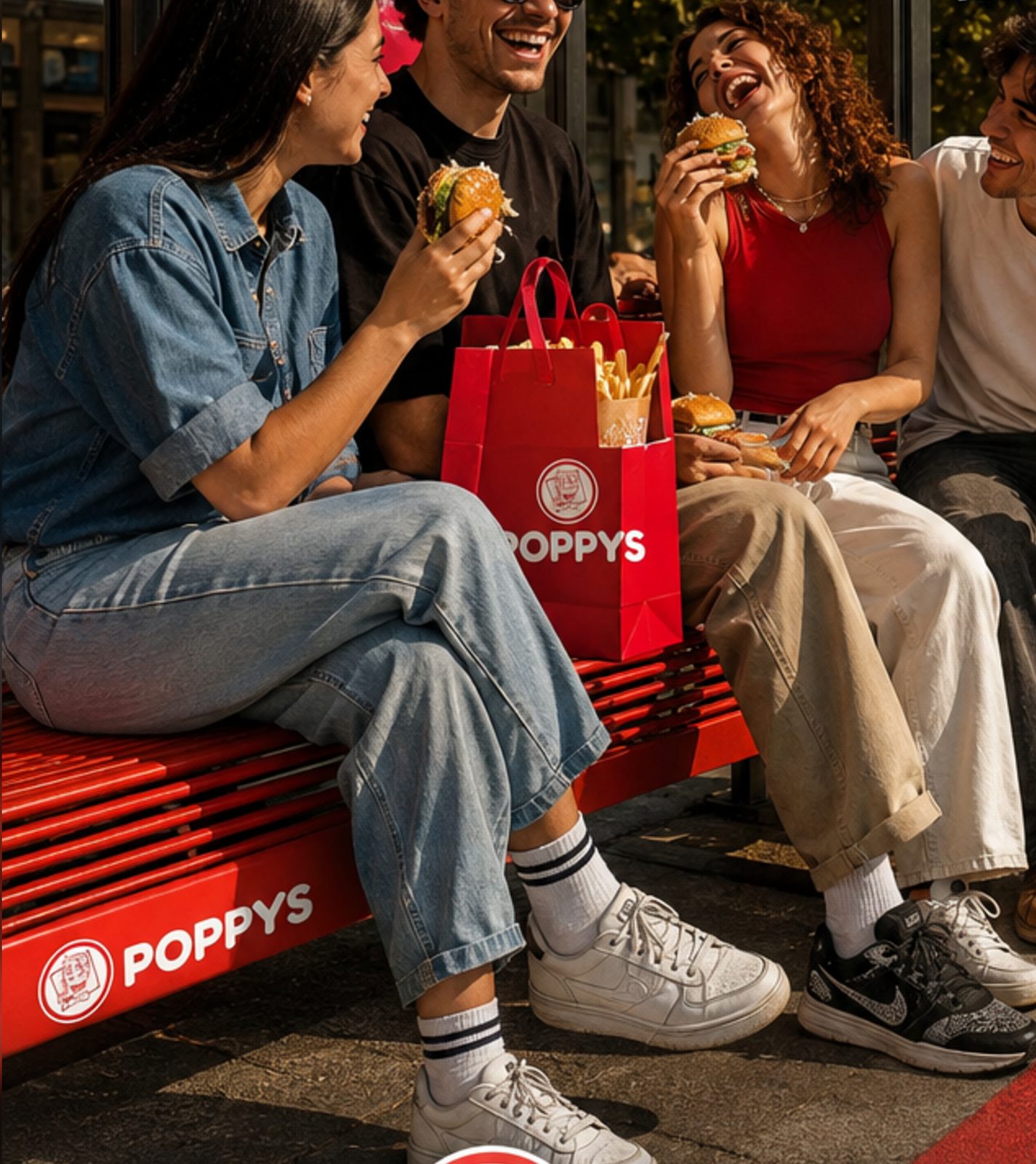 Amigos numa paragem com Poppys